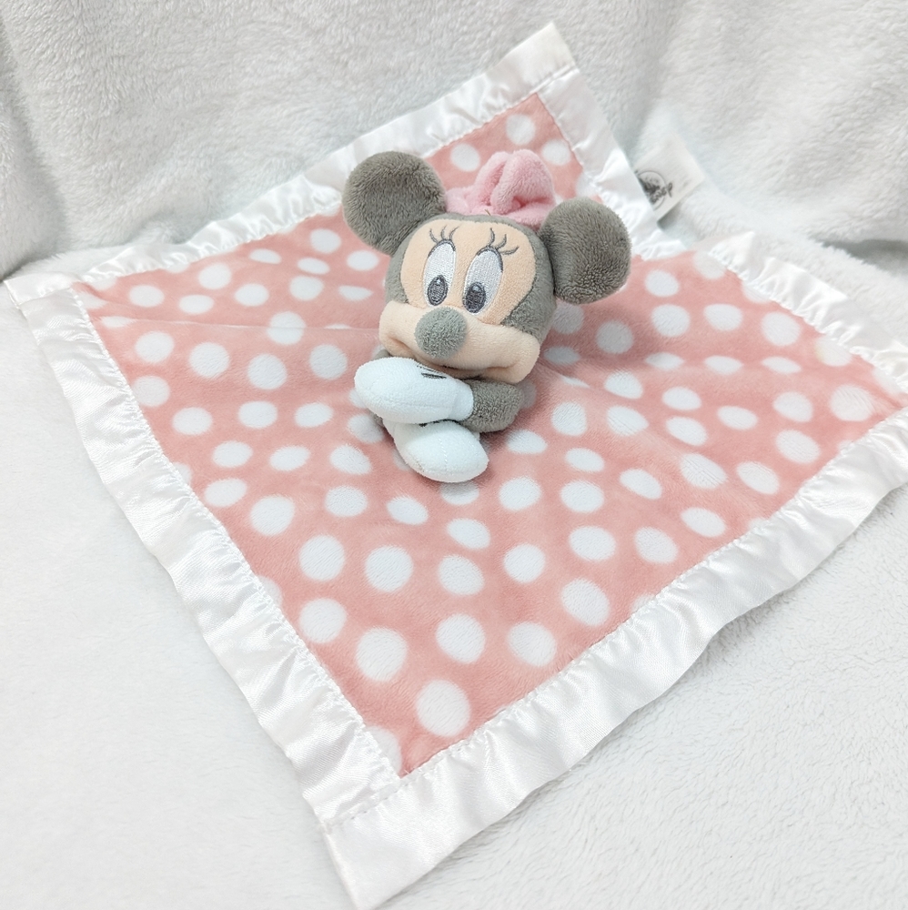 Disney Minnie Mouse pink white polka dot lovey satin edge